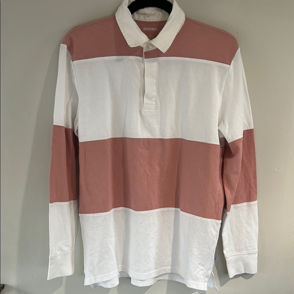 Bonobos Men's Pink and White Striped Shirt